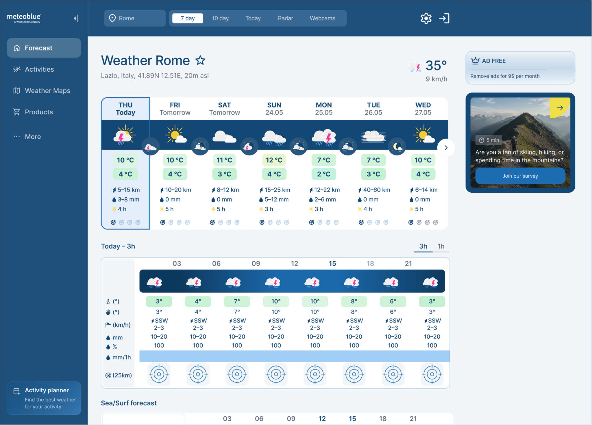 Weather home and Activity planner entry point