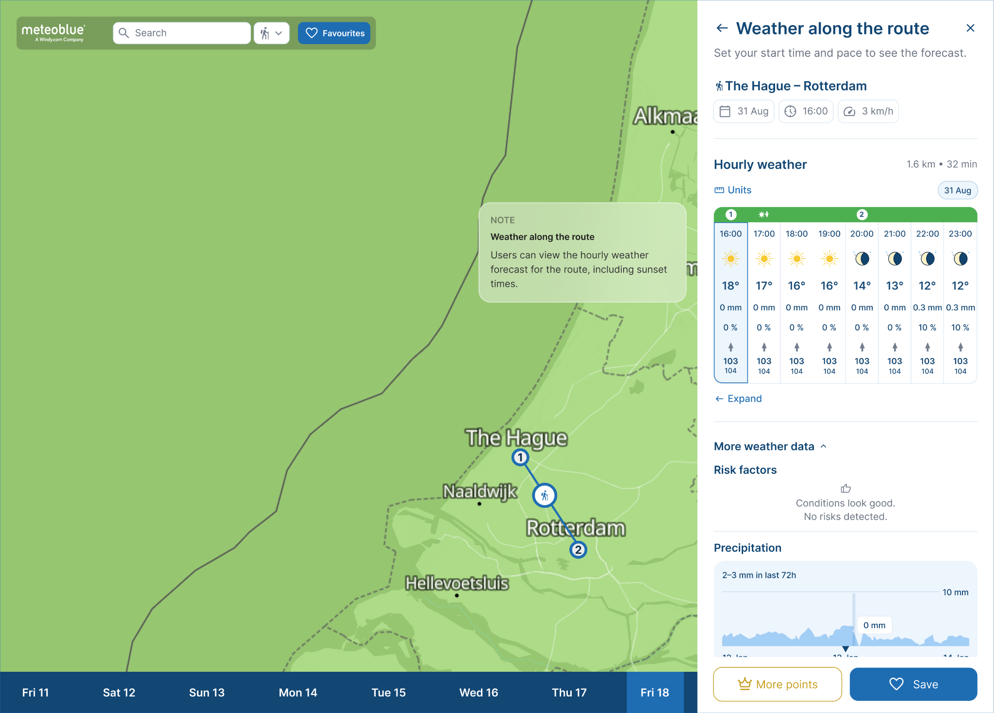 Weather along the hiking route