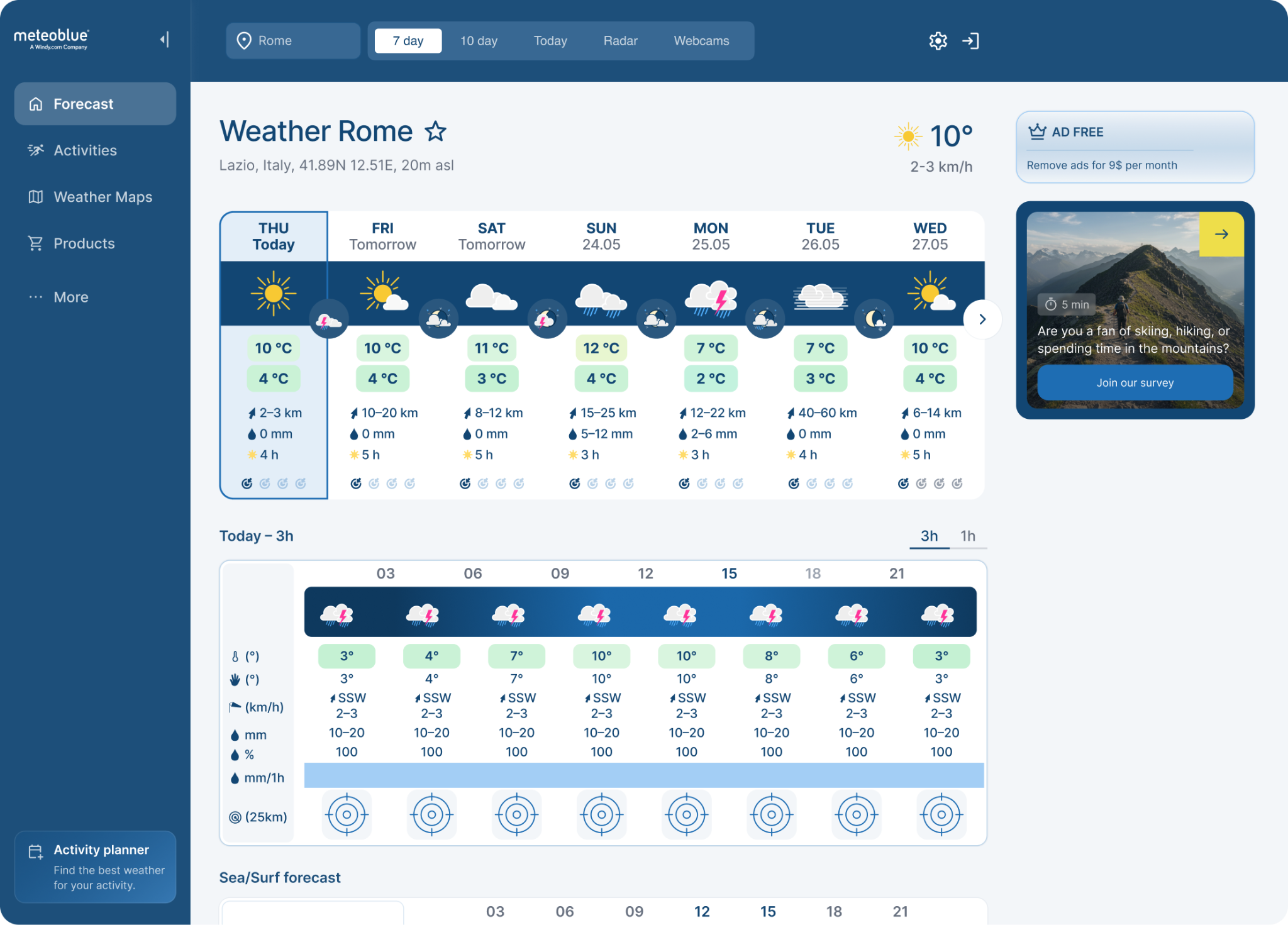 Meteoblue desktop weather home page