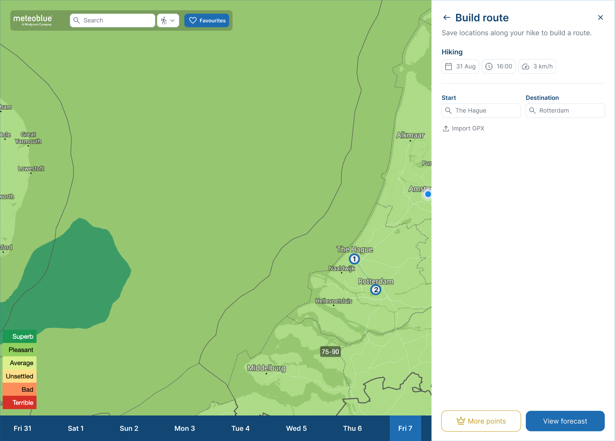 Build route screen with More points premium prompt